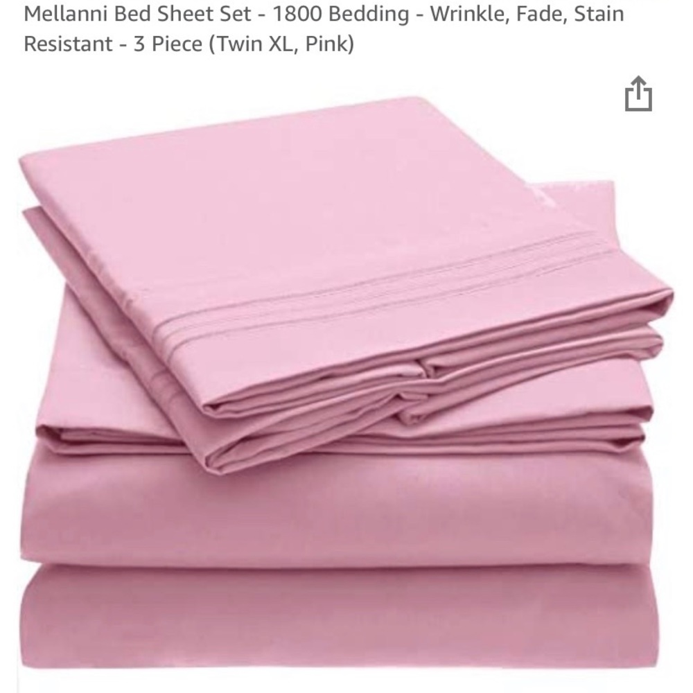 3 piece bed sheet set TWIN XL Pink bedding College dorm size bed